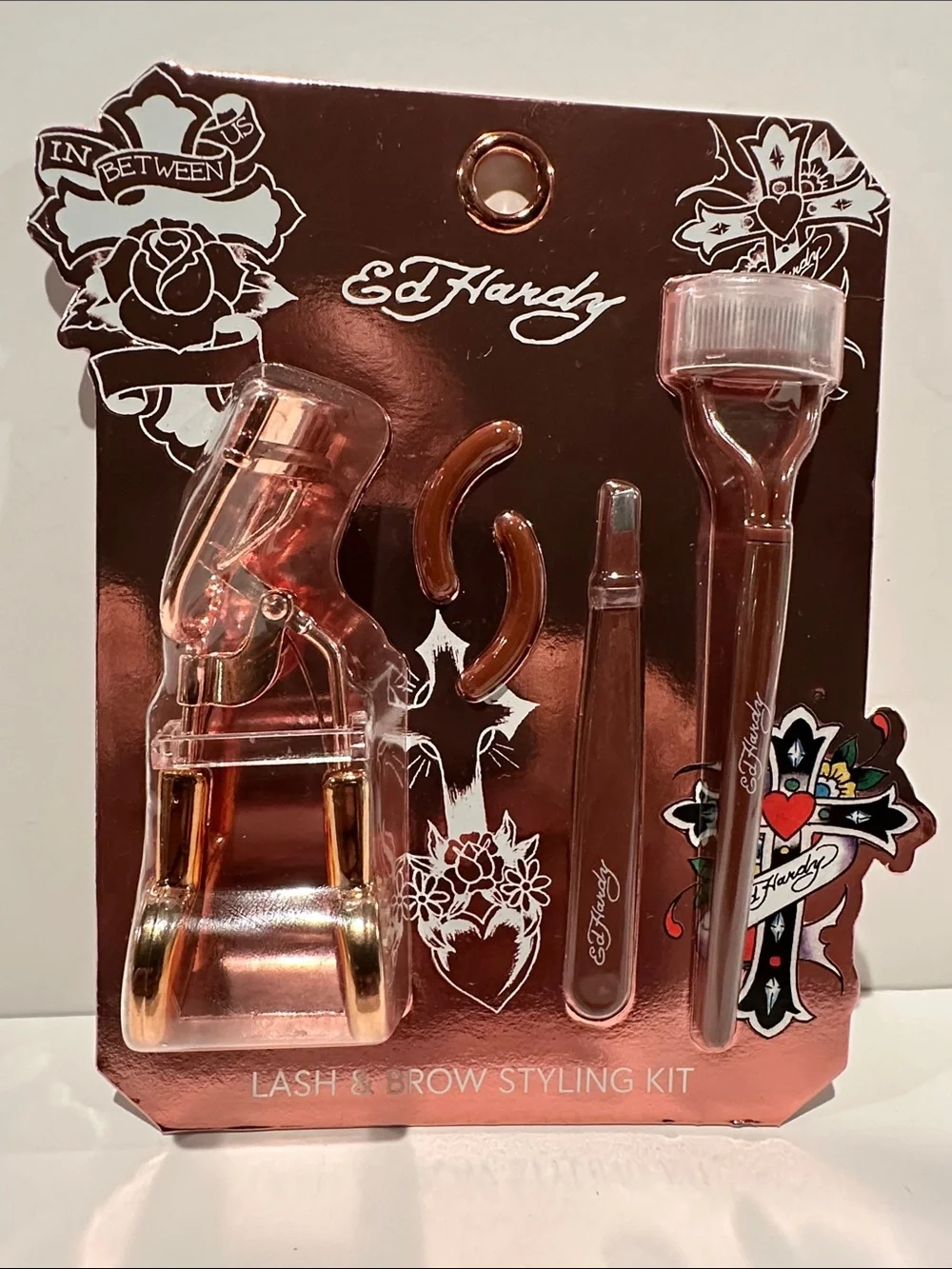 Ed Hardy Lash and Brow Styling Kit w/ Eyelash Curler, Lash Comb, Tweezer, Refill